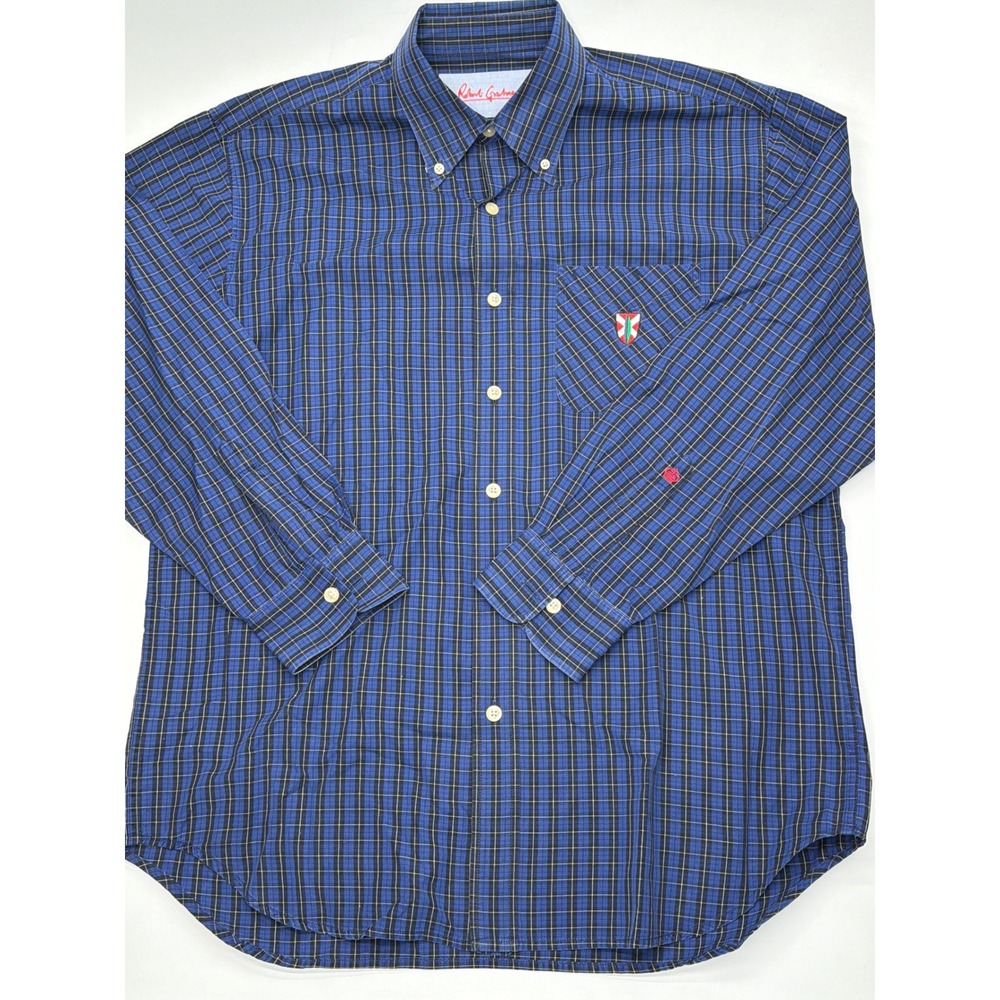 Robert Graham Mens Blue Plaid Button Down Shirt Long Sleeve Cotton Large